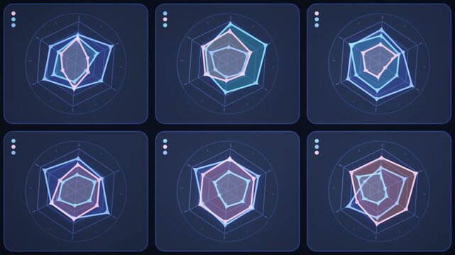 Radar Chart Dashboard Pulse Seamless Loop Abstract Data Analytics Visualization Background in vibrant navy tones