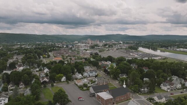 Aerial view of Binghamton on an overcast day. Shot during the summer in upstate New York.