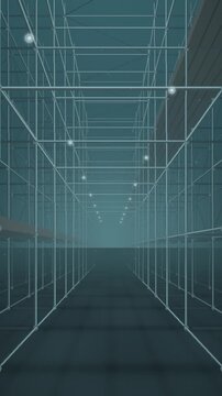 Construction Scaffolding Steel Pipe Frame Grid Corridor Perspective Industrial Building Site Background Seamless Loop in subtle teal tones vertical 9:16