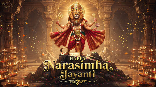 Majestic depiction of Lord Narasimha with divine aura celebrating Narasimha Jayanti festival