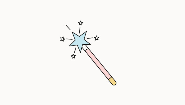 Cute magic wand vector illustration featuring a sparkling blue star on top isolated on a soft cream background.
