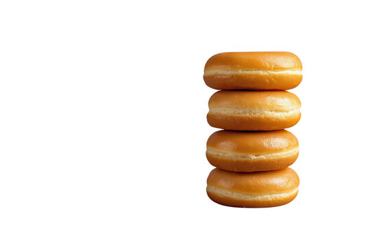 Vertical stack of four glazed ring donuts
