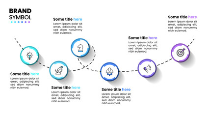 Fototapeta na wymiar Infographic template. Timeline with 6 points and icons