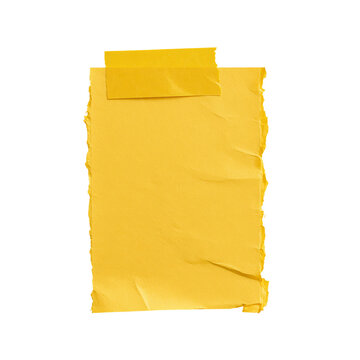 Crumpled yellow paper note with rough texture on a white background for taking quick notes or reminders