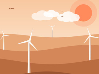 Fototapeta premium Eco Friendly Wind Turbines Countryside Vector