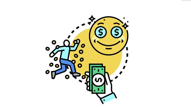 Vector depicting financial confidence, a smiling person acquiring money and credit, symbolizing wealth, success, and banking solutions for economic growth and investment