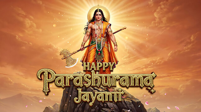 Celebratory Parashurama Jayanti Image Highlighting Mythological Warrior Goddess in Traditional Attire with Divine Aura