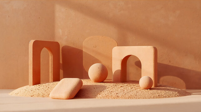 Soft sand textured abstract shapes in warm terracotta evoking calm earthy tactile mood generative AI