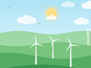 Obraz premium Clean Energy Wind Turbine Landscape Illustration