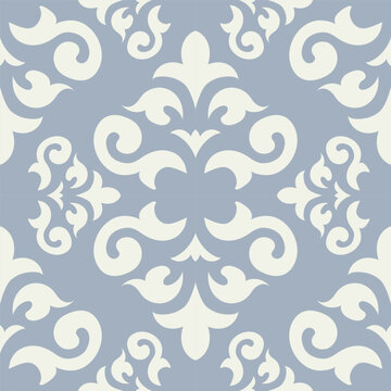 Elegant damask pattern with ornate floral scrollwork and symmetrical vintage ornament. Inspired by Gothic, Baroque and medieval decorative art