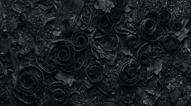 Black textured background of burnt organic material