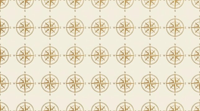 Vintage nautical compass rose seamless pattern on cream background