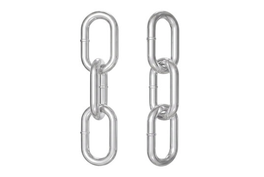 Two vertical segments of polished silver metal chain links