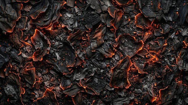 Close up of glowing embers and charcoal texture