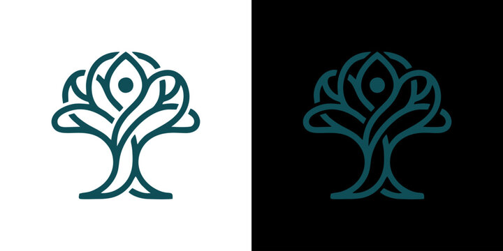 Abstract Tree of Life and Human Figure Line Art Logo Design for Wellness Health and Nature Brand