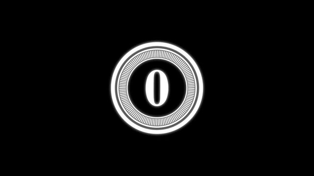 6 second countdown timer, digital circular animation from 5 to 0 seconds on black background.