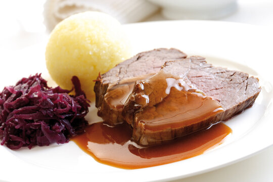 Roast beef with side dishes, close-up