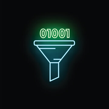 Binary code entering a digital funnel, symbolizing data filtering and conversion