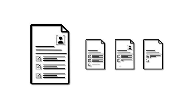 Resume document vector icon set with profile photo, check marks and contract agreement list on white background