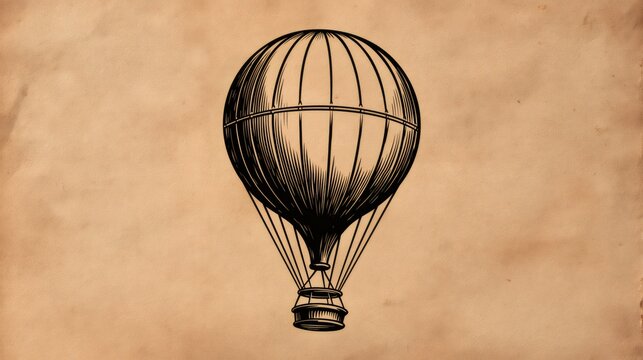 Vintage hot air balloon illustration on old parchment