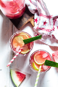 Glasses of Melon Margarita with watermelon juice