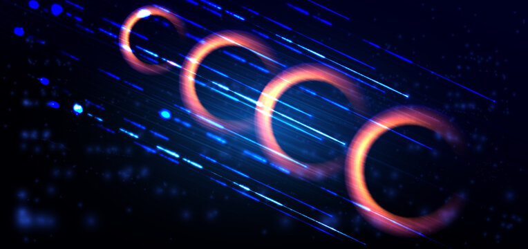 Abstract Neon Ring Technology Background with Blue Light Streaks