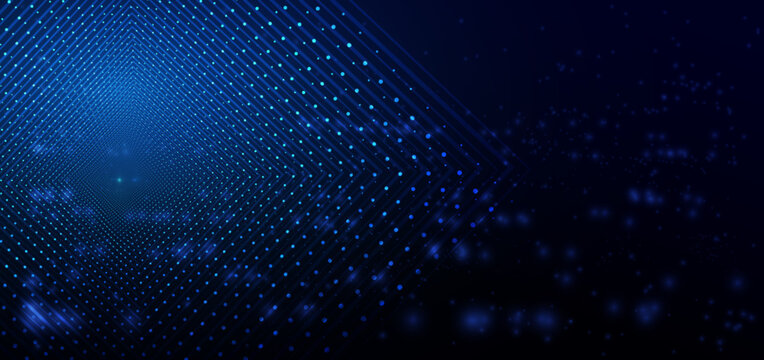 Technology futuristic digital dot glowing on dark blue background.