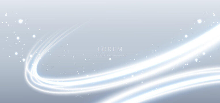 Luxury white glowing curve ray on grey background with lighting effect sparkle.