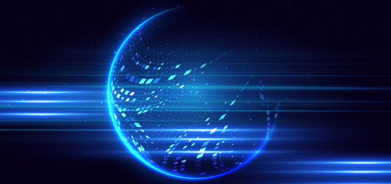 Blue Digital Earth Technology Background with Abstract Data Flow.