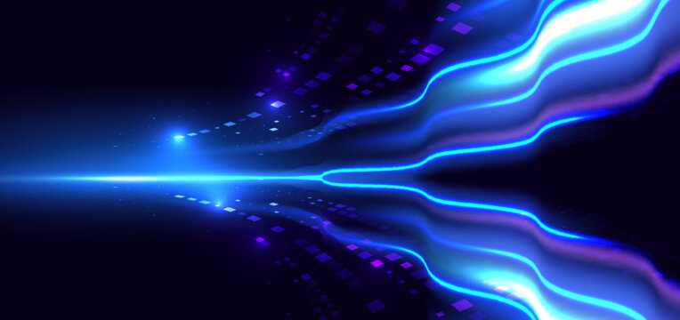 Technology futuristic glowing blue square pattern on dark blue background.