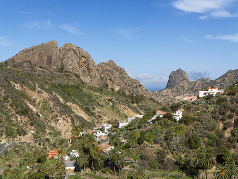 Spain, La Gomera, View of Banda de las Rosas and Roque Cano mountain