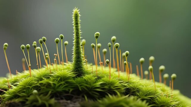 Close-up of a moss-covered surface with emerging shoots.