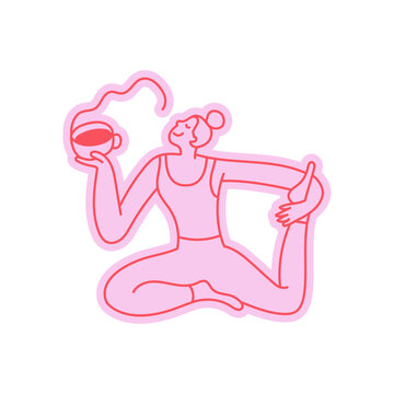 Vector sketch doodle illustration in trendy line style, fit and gym, wellness concept, feminine character and mascot related to fitness, pilates, sport and healthy lifestyle