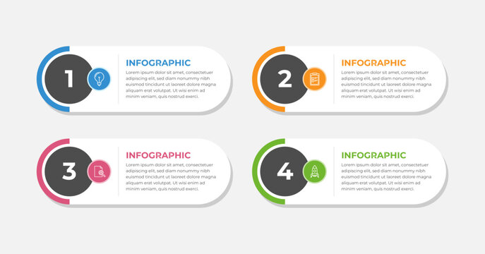 Business infographic design template with four steps, options, or process for workflow diagram, annual report, and presentation slide.