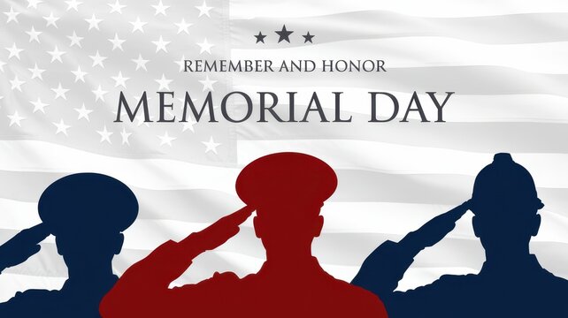 Veterans Day Three soldiers saluting against large American flag background with text for Memorial Day remembrance and national honor USA
