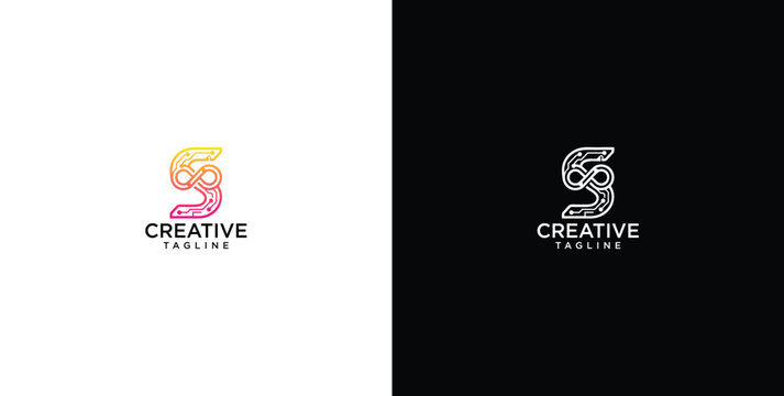 Creative Letter S Logo Design Template Set with Tech Circuit Pattern