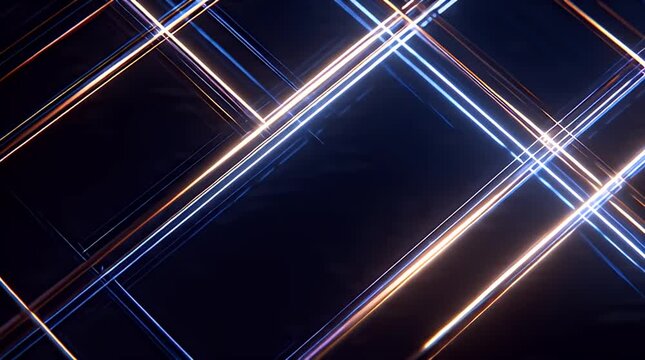 Dark Minimal Geometric Loop with Glowing Thin Lines and Grid Patterns