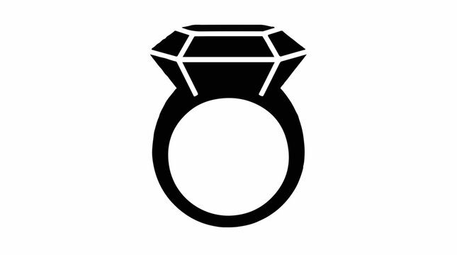 Minimalist black silhouette graphic featuring elegant gemstone ring isolated against clean white background surface design with silhouette classic solitaire