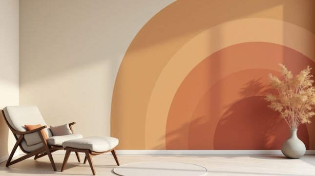 Pared interior que muestra pruebas de color en forma de abanico curvo, con una transici&oacute;n suave desde un marfil c&aacute;lido hasta un intenso tono terracota