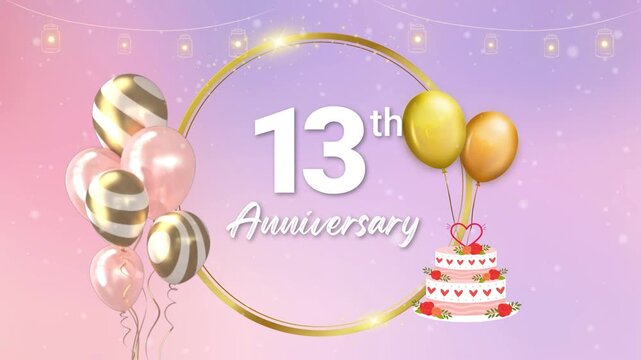 13th Wedding Anniversary Celebration Video Template with Luxury Golden Balloons