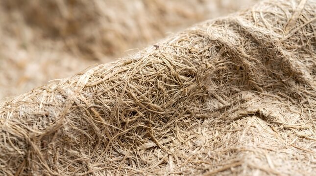 A close up macro view of natural brown jute fabric showing the intricate woven texture and rough organic fibers of the rustic