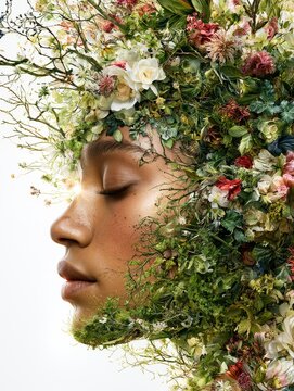 Awakening gaia a floral portrait celebrating the essence of mother earth and the beauty of nature