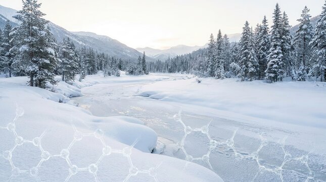 white snow with a delicate translucent molecular overlay 