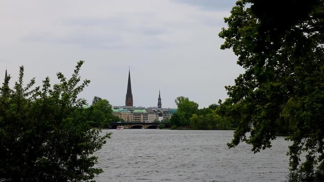 the aussennalster lake in hamburg 4k video