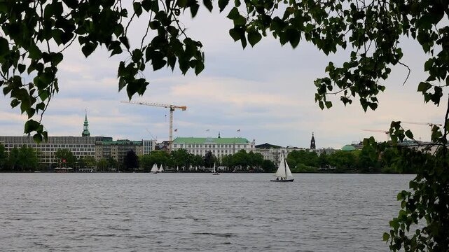 the binnenalster lake in hamburg 4k video