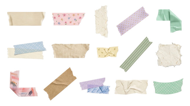 Cute pastel washi tape strips collection with various patterns and geometric