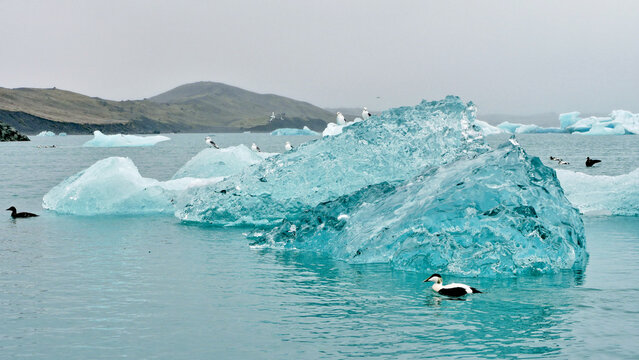 Ice floes on a lake in Iceland, abstract landscape