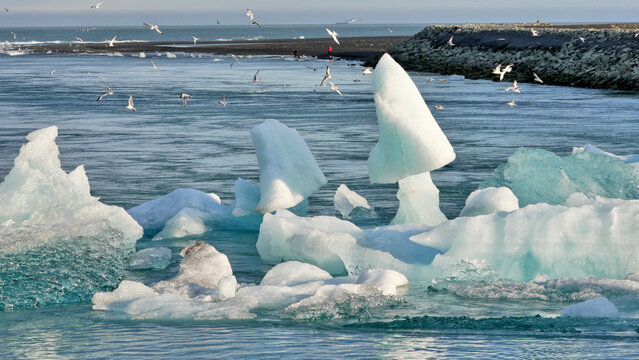 Ice floes on a lake in Iceland, abstract landscape