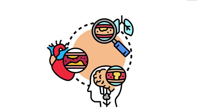 Blood vessel disease concept identifying a serious health problem affecting arteries, veins, heart, lungs, and brain with cholesterol plaque buildup