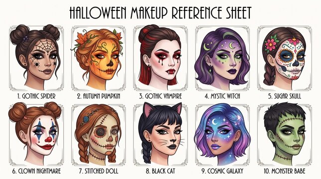 Halloween Makeup Reference Sheet Ideas Illustration